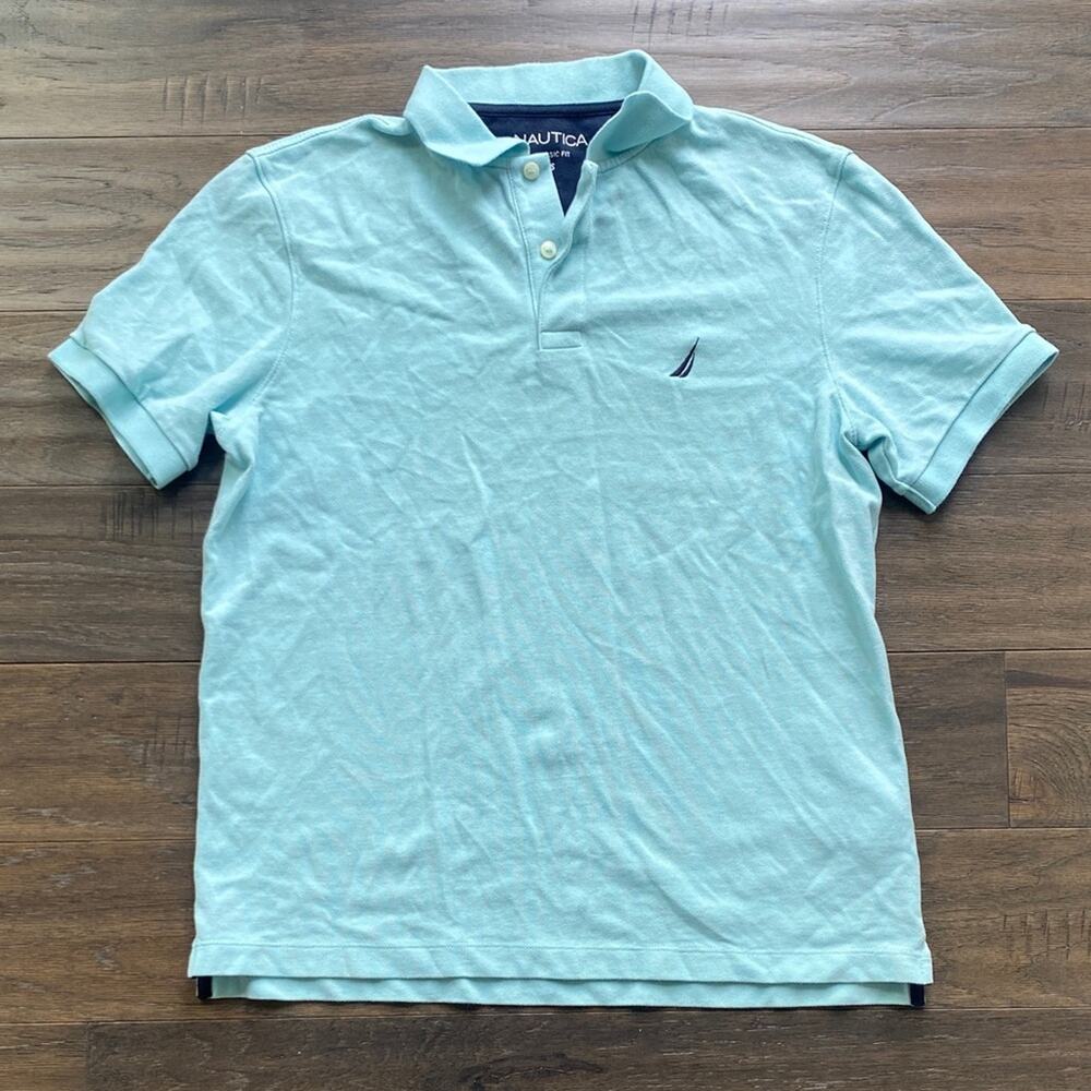 Nautica Polo Shirt Mens Sz Small Blue Aqua Classic Nautical
